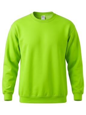 Neon Lime Green Crewneck Sweatshirt XL 50/50 Cotton Poly Blend Solid Blank
